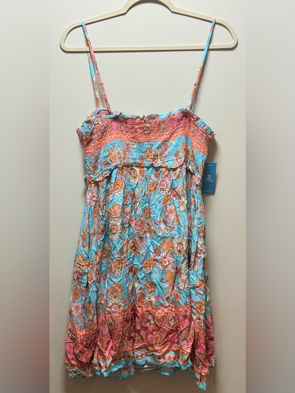 New CupShe Pink & Aqua Sleeveless Square Neck Mini Dress. XL - Picture 7 of 12